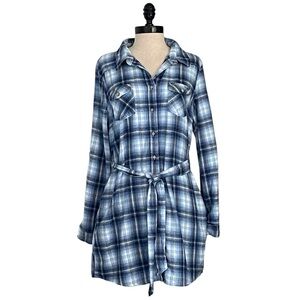 Fantastic Fawn Blue Plaid Flannel Shirtdress - Size Large - NWOT